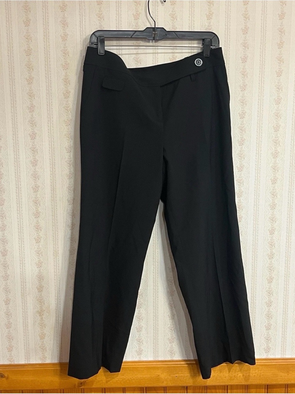 Ann Taylor LOFT Black Wide-Leg Trousers with Side Button